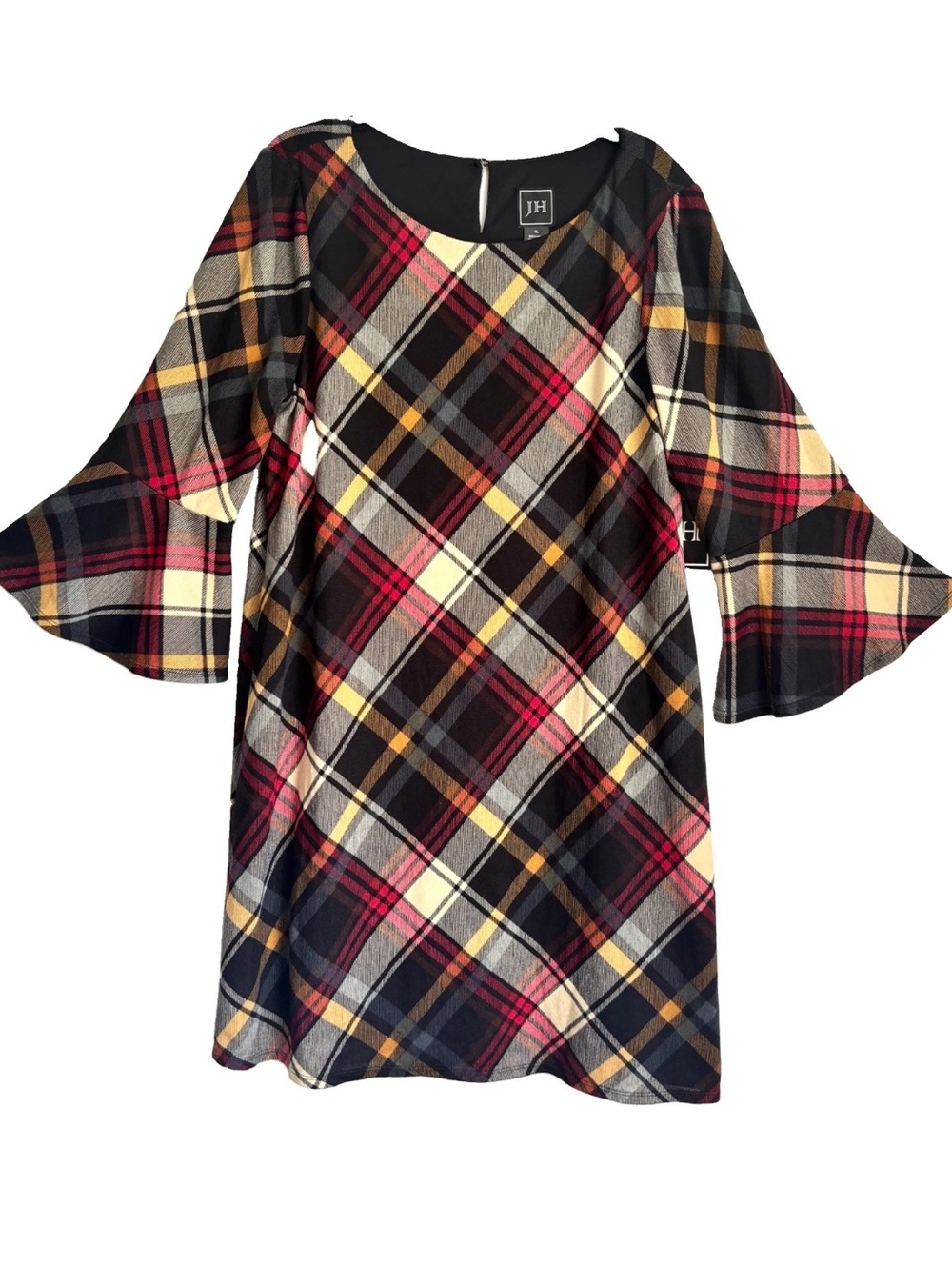 JH Plaid 3/4 Bell Sleeve Dress Size XL